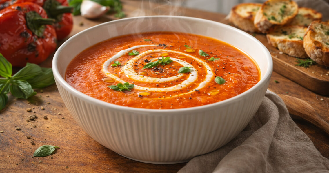 Суп-пюре из запечённых перцев