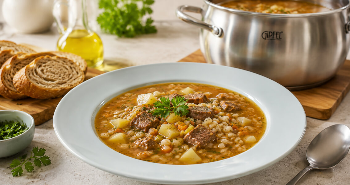Рассольник с перловкой и говядиной