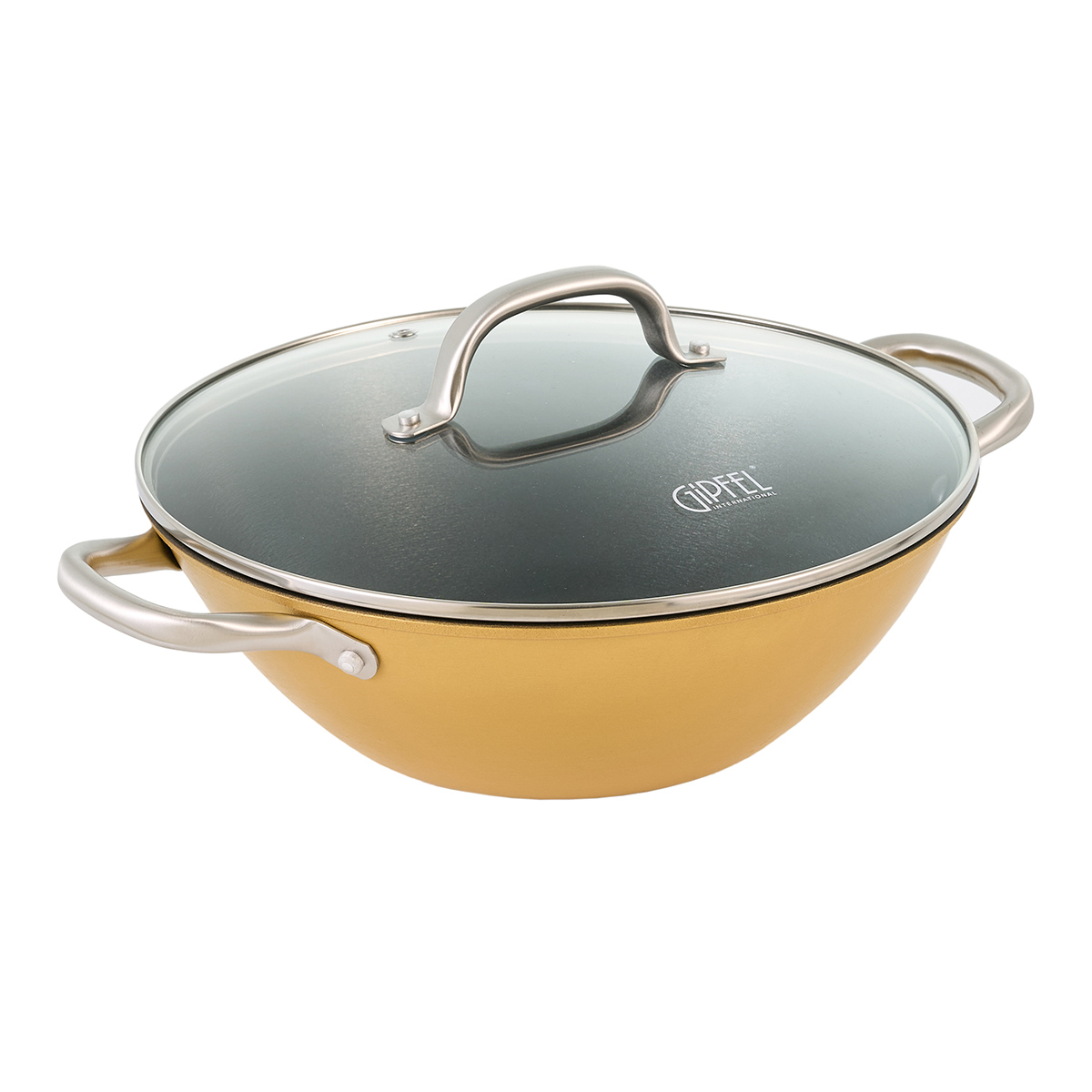 картинка 2146 GIPFEL Кастрюля SELECT ORANGE 28х9,5см/3,6л со стеклянной крышкой, Материал: чугун, внутреннее 2-х слойное антипригарное покрытие Ilag, снаружи: высокотемпературное покрытие, цвет желтый, ручка: нержавеющая сталь SS 201 от магазина Gipfel