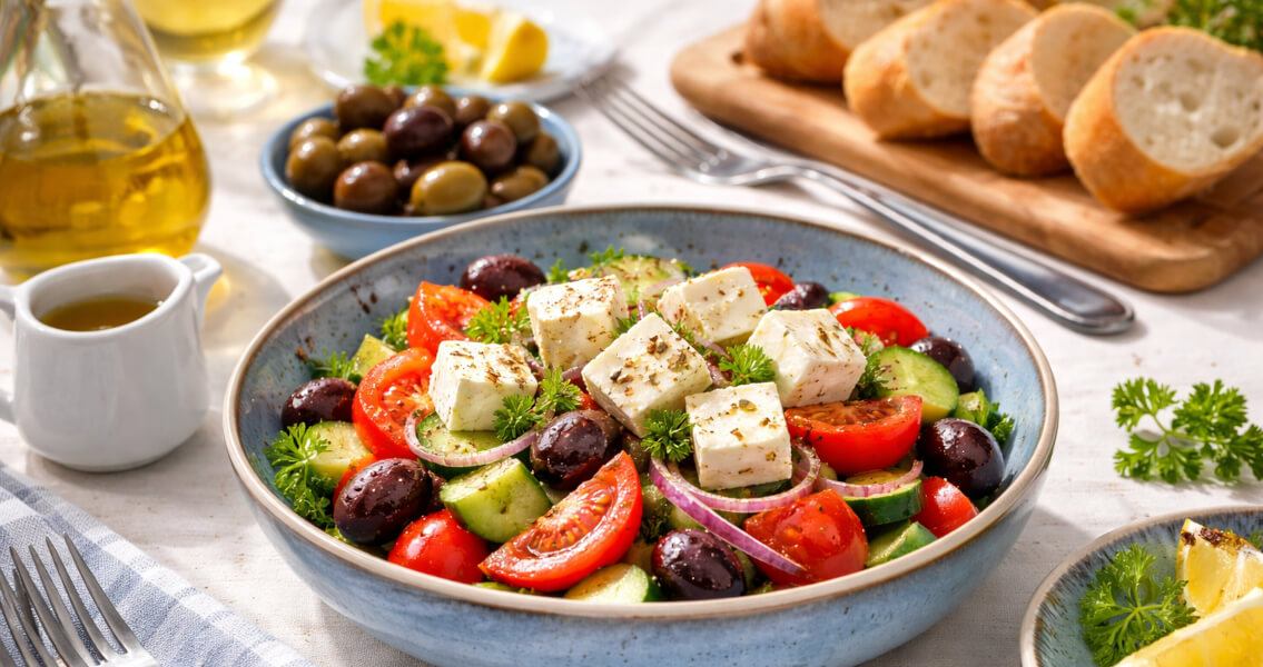 Греческий салат с фетой и оливками