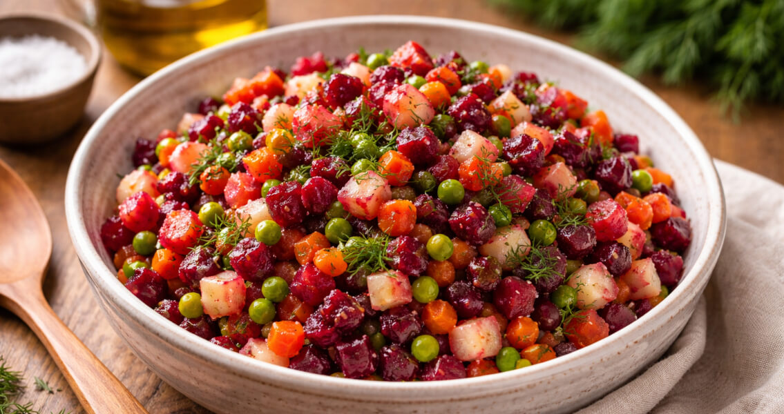 Классический винегрет с солёными огурцами