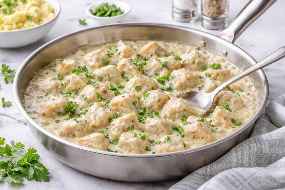 Куриное филе в сметанном соусе на сковороде