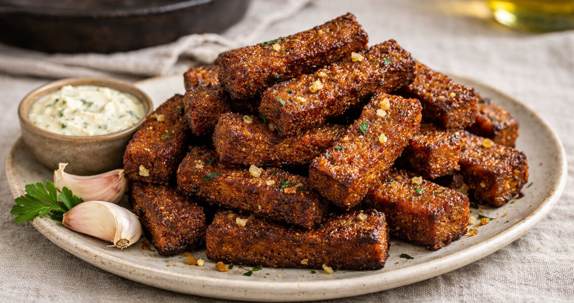 Гренки из чёрного хлеба с чесноком на сковороде