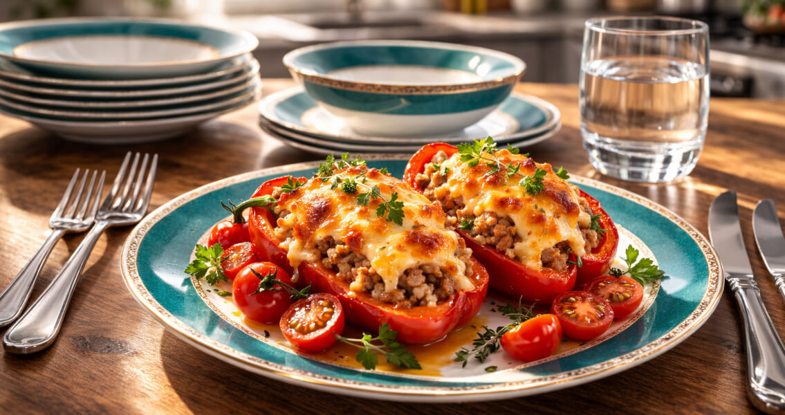 Перец, фаршированный половинками, в духовке