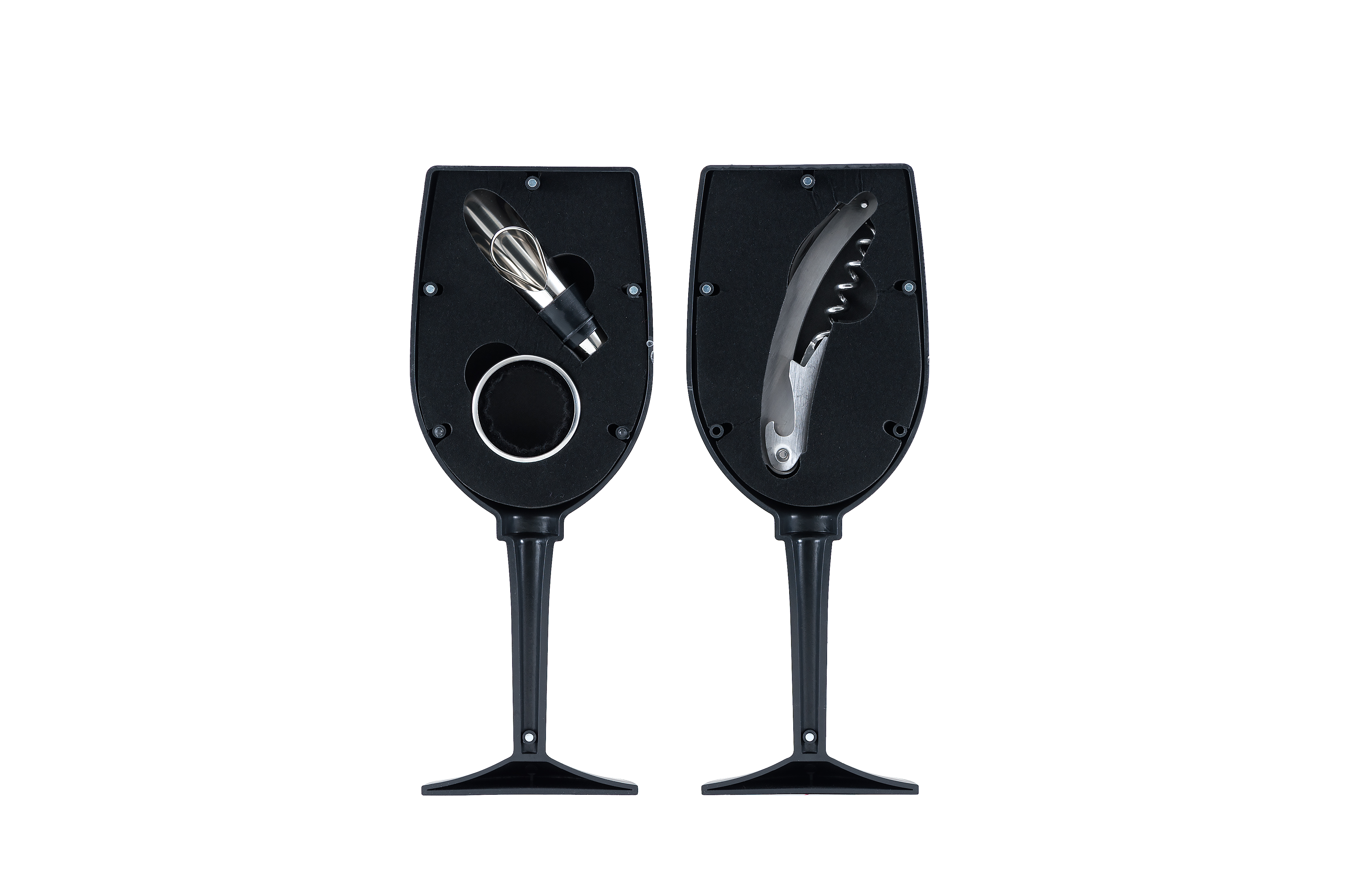 картинка 9630 GIPFEL Набор винных аксессуаров из 3 предметов в кейсе в форме бокала. Материал: пластик, нерж сталь. Цвет: черный. от магазина Gipfel