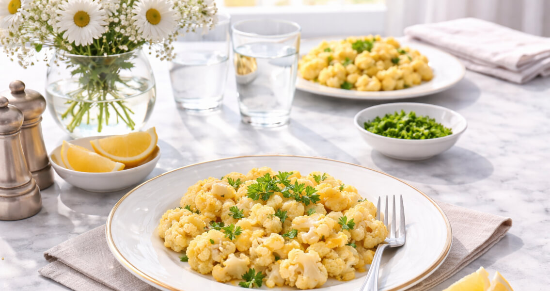 Цветная капуста с яйцом на сковороде