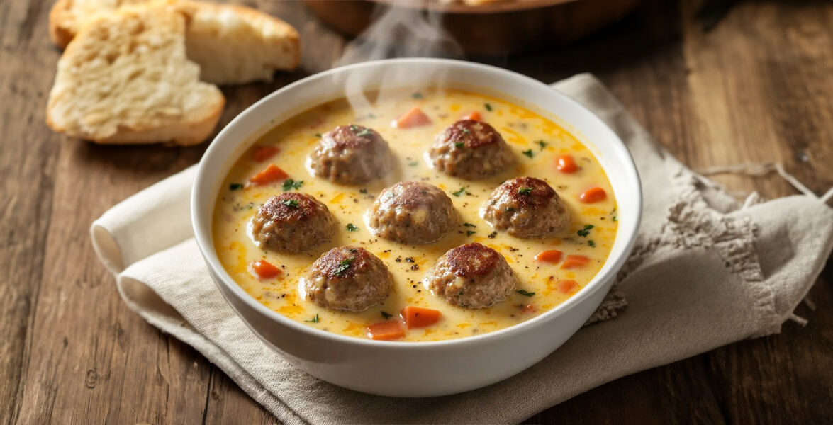 Суп с куриными фрикадельками с сыром