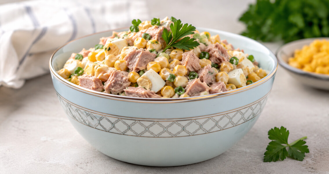 Салат с тунцом, кукурузой и яйцами