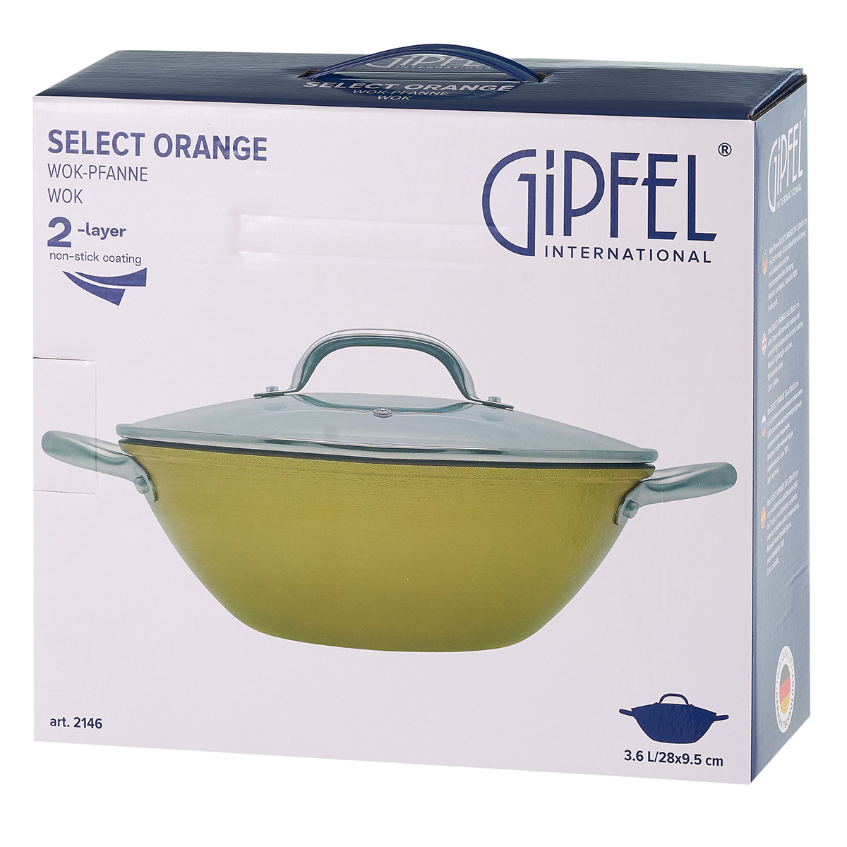 картинка 2146 GIPFEL Кастрюля SELECT ORANGE 28х9,5см/3,6л со стеклянной крышкой, Материал: чугун, внутреннее 2-х слойное антипригарное покрытие Ilag, снаружи: высокотемпературное покрытие, цвет желтый, ручка: нержавеющая сталь SS 201 от магазина Gipfel