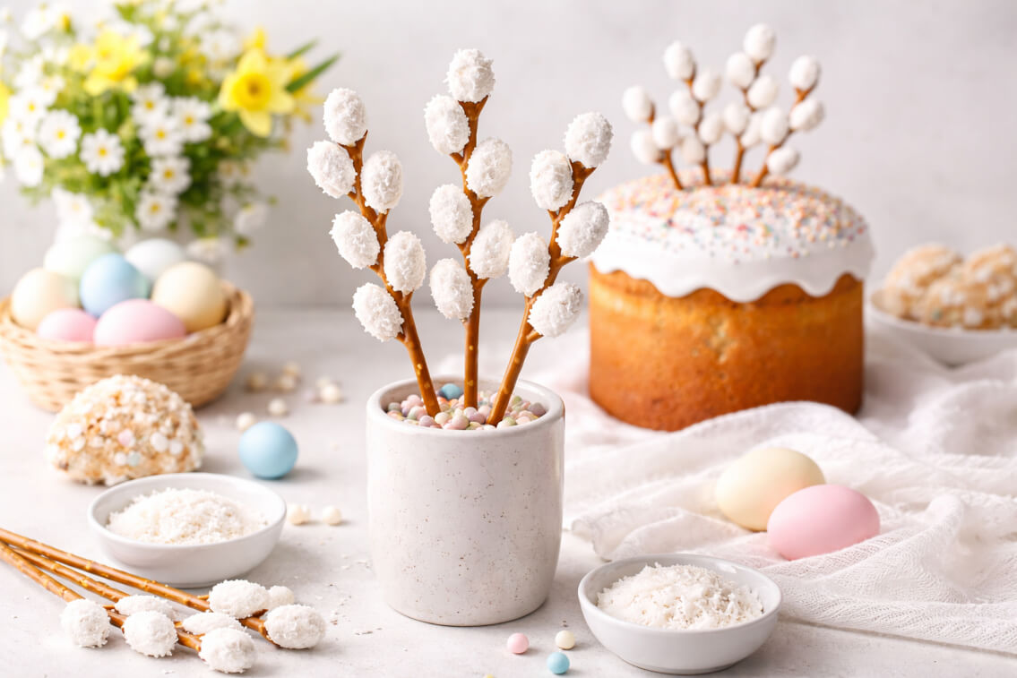 Верба из маршмеллоу — быстрый пасхальный декор своими руками