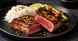 Стейк тунца на сковороде с пряным маринадом